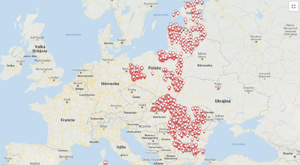 Ohniska AMP u prasat divokých v Evropě ke 26. 7. 2021